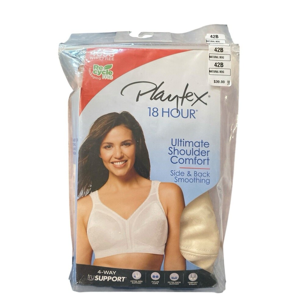 NWOT Playtex 18 Hour 42B Original Comfort Strap Wirefree Bra 4693 Ivory #92438